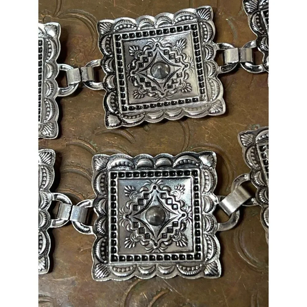 Concho Southwest Silver Unisex Chain belt adjustable to 52” Faux Turquoise new - Picture 7 of 10